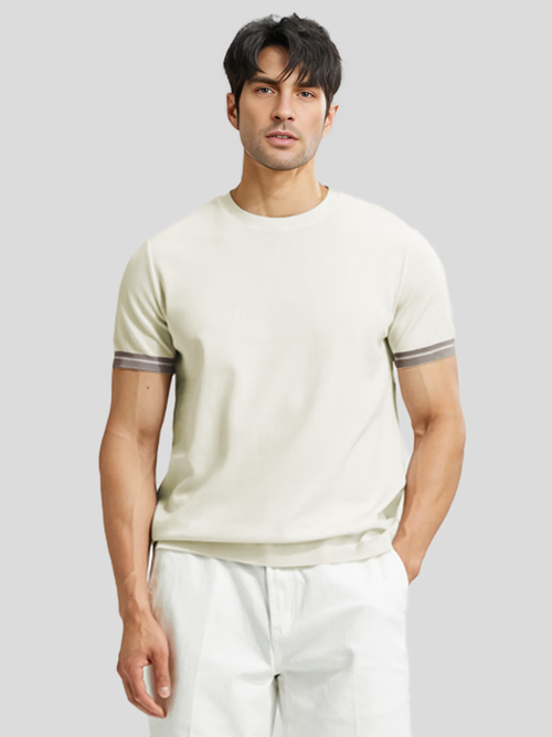 CoolKnit Color Blocked Cuffs Short Sleeve Knitted T-Shirt