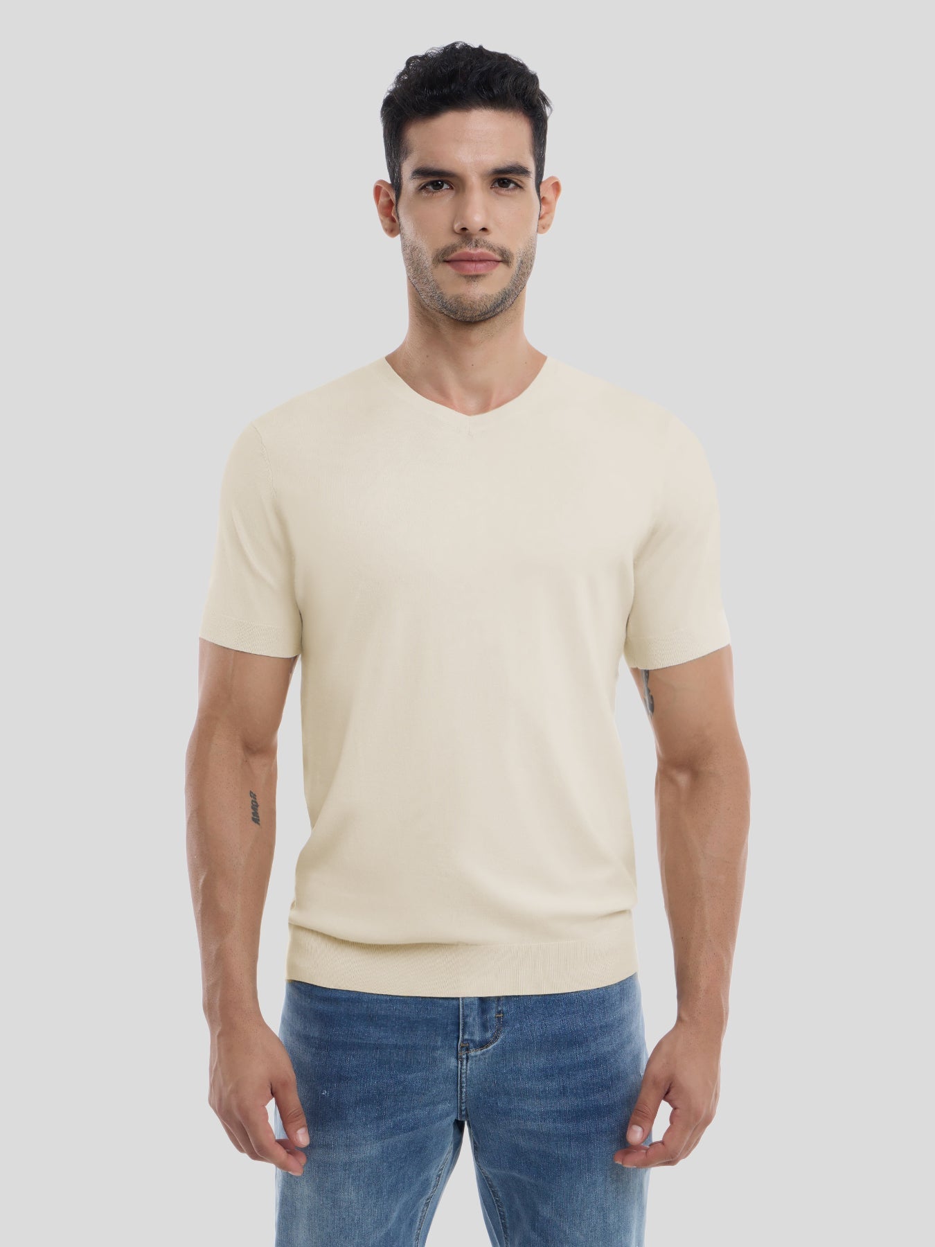 GentleKnit Short Sleeve V-neck Knitted T-Shirt
