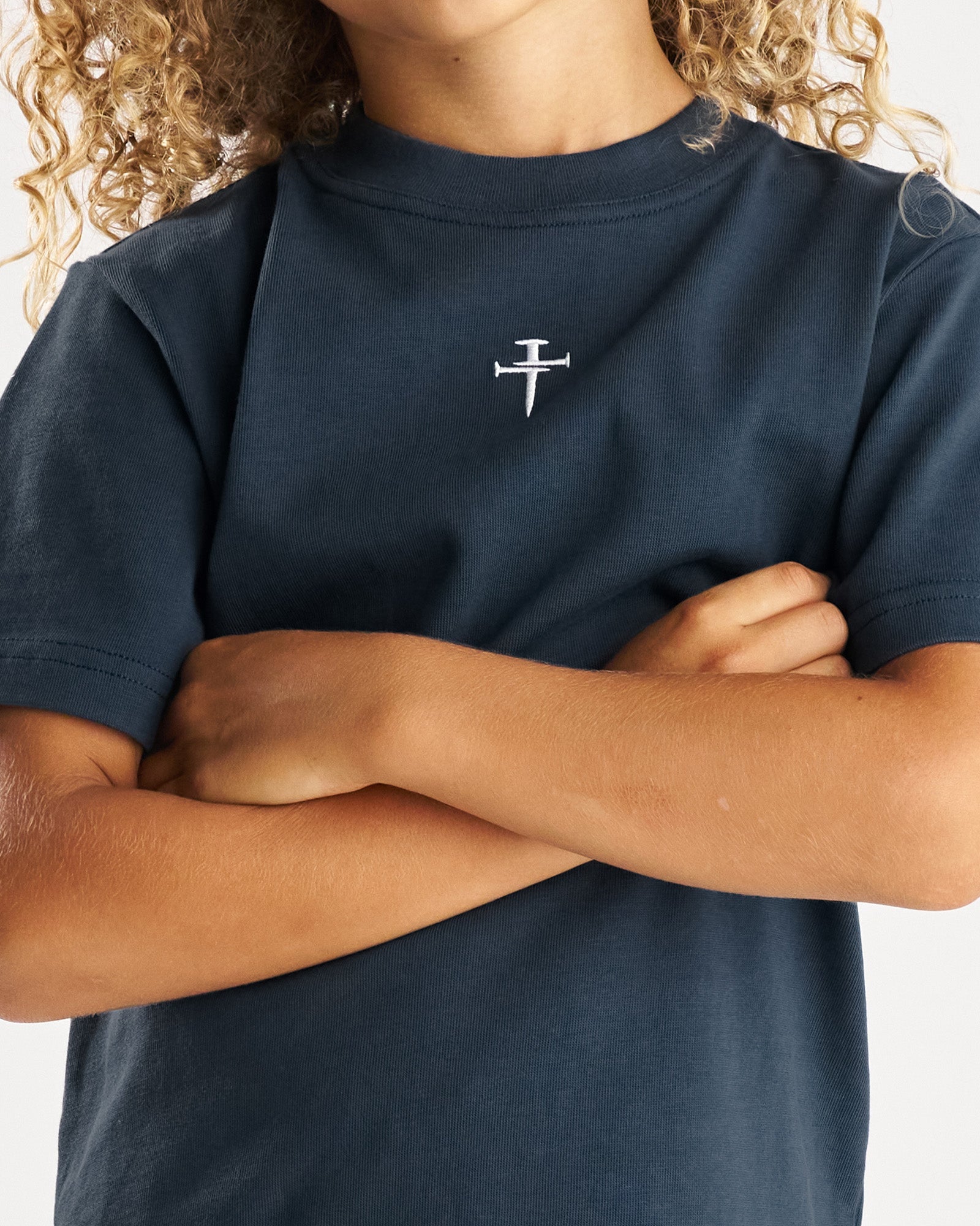 Youth Heavyweight Cotton Oversized Tee "FHG" - Midnight Navy